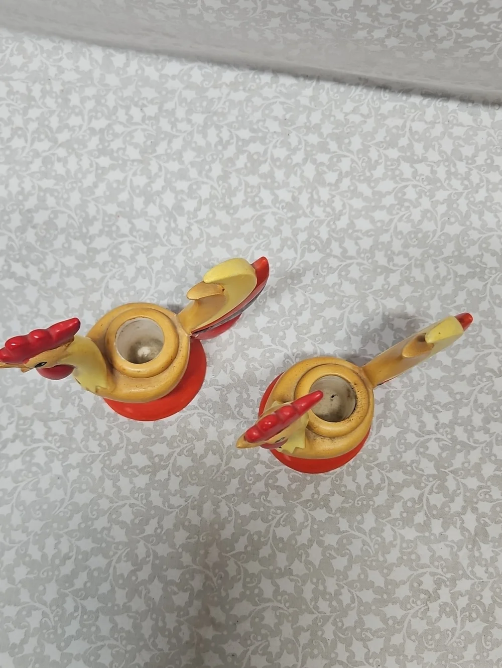 1960 Holt Howard Rooster Candlestick Holders Fall Thanksgiving Japan